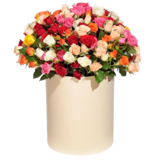 Multi-colored roses in a hatbox | Flower Delivery Saint Petersburg Russia