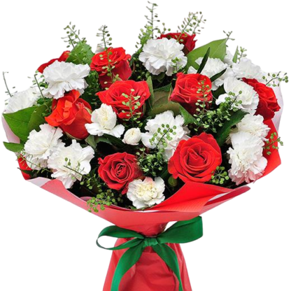 Red roses and white carnations
